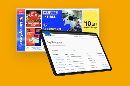 smart tablet with drmg insight dashboard on screen with a money saver envelope wrap