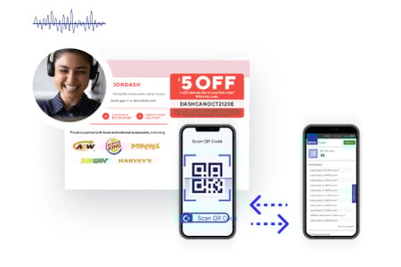 graphic of smart phone scanning qr code on a door dash flyer