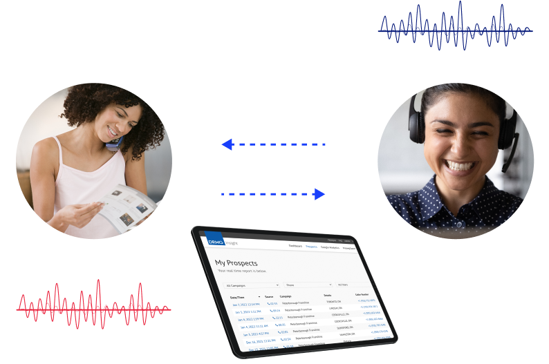 Business owner recording phone call with customer